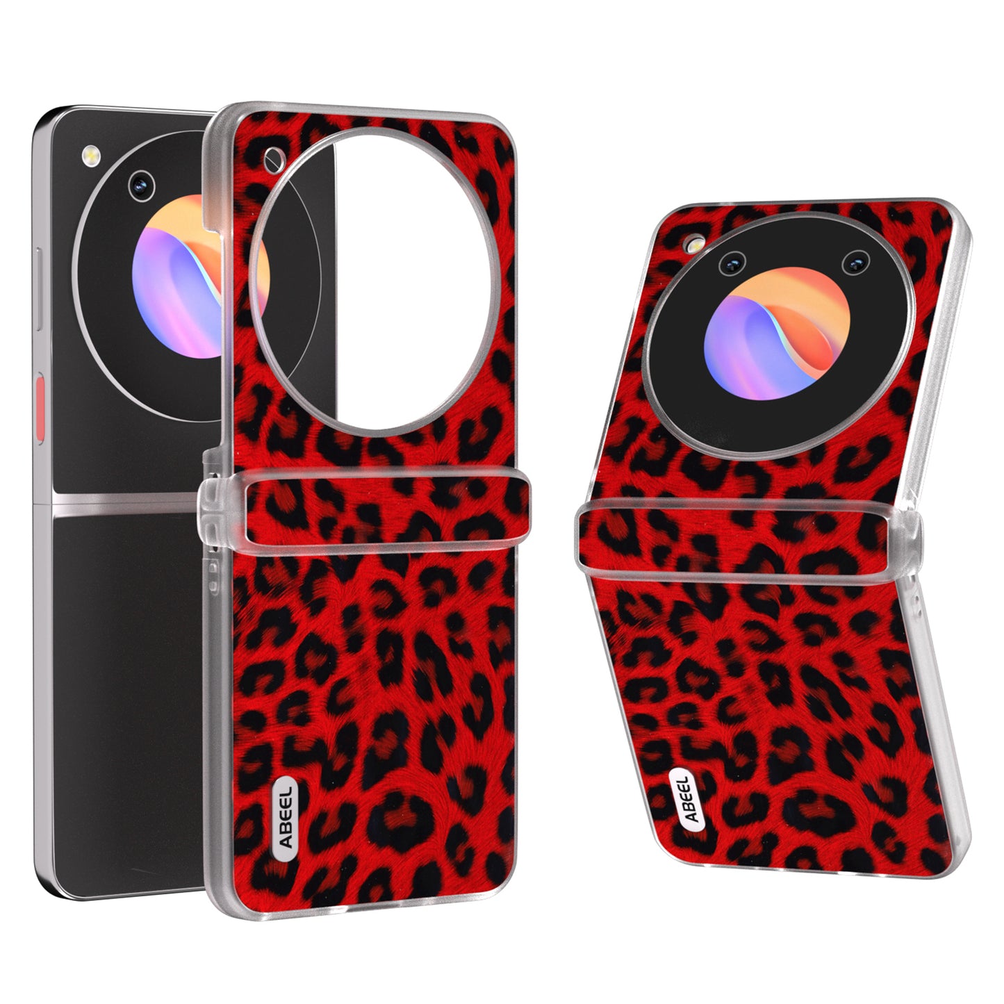 ABEEL For ZTE Libero Flip / nubia Flip 5G Case Clear Matte Edge Leather Leopard Print Texture Phone Cover - Red