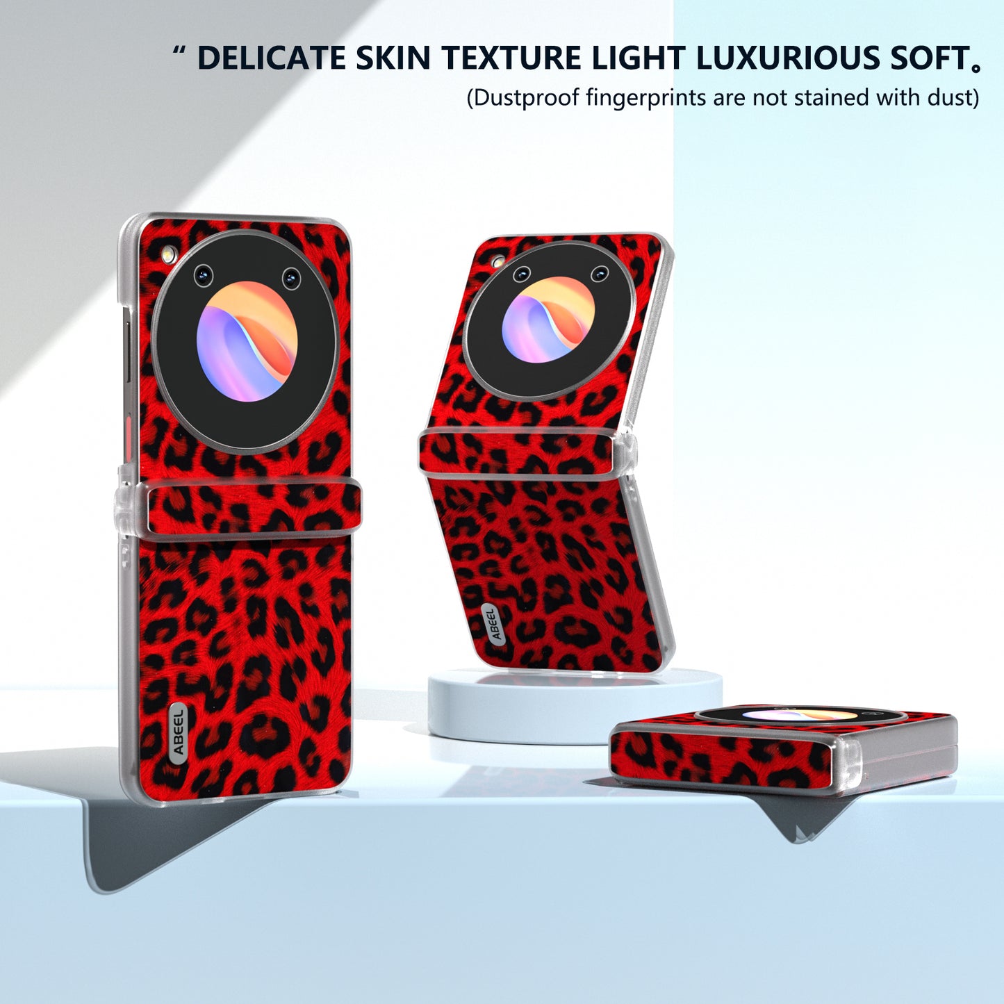 ABEEL For ZTE Libero Flip / nubia Flip 5G Case Clear Matte Edge Leather Leopard Print Texture Phone Cover - Red