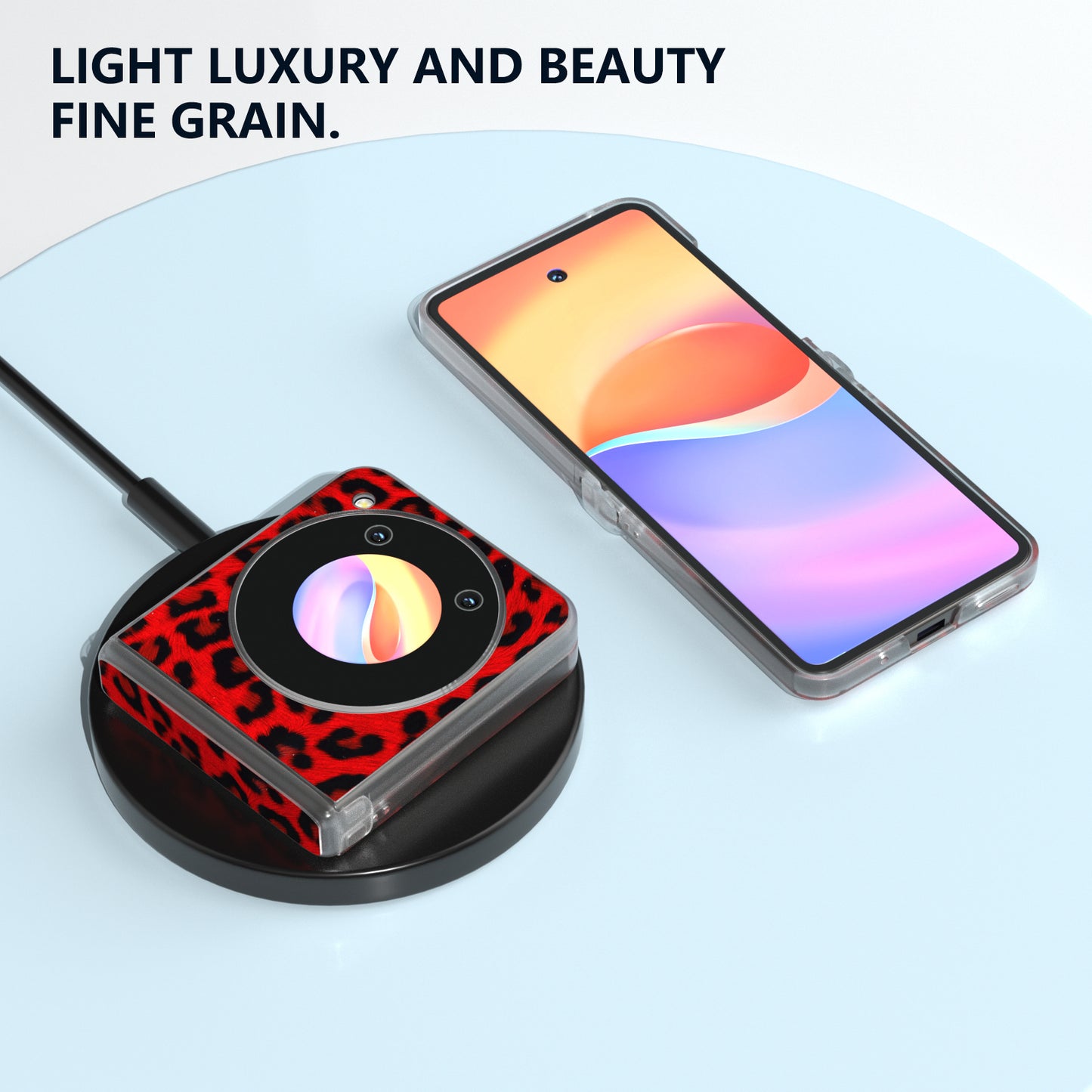 ABEEL For ZTE Libero Flip / nubia Flip 5G Case Clear Matte Edge Leather Leopard Print Texture Phone Cover - Red