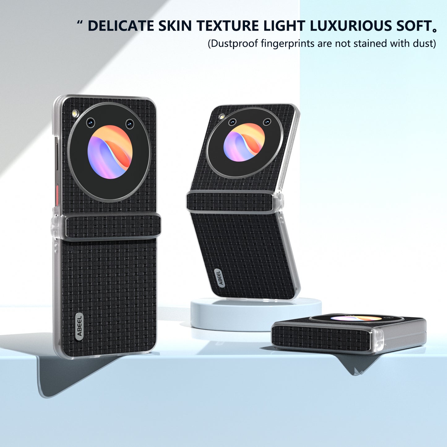 ABEEL For ZTE Libero Flip / nubia Flip 5G Case Genuine Cow Leather Phone Shell with Clear Matte Edge - Black