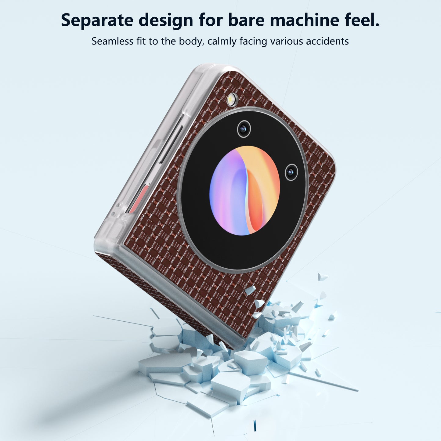 ABEEL For ZTE Libero Flip / nubia Flip 5G Case Genuine Cow Leather Phone Shell with Clear Matte Edge - Coffee