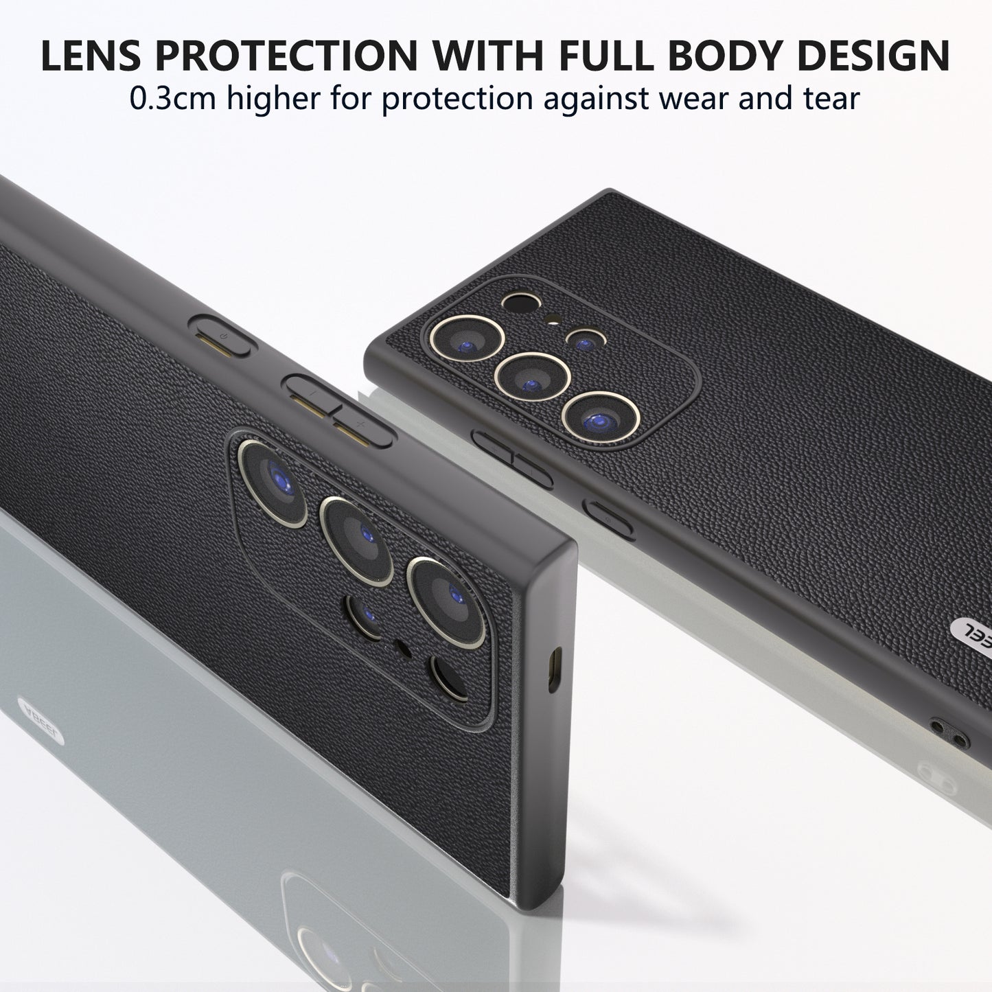 ABEEL For Samsung Galaxy S24 Ultra Phone Cover Bump Proof Genuine Cow Leather Classy Case - Black