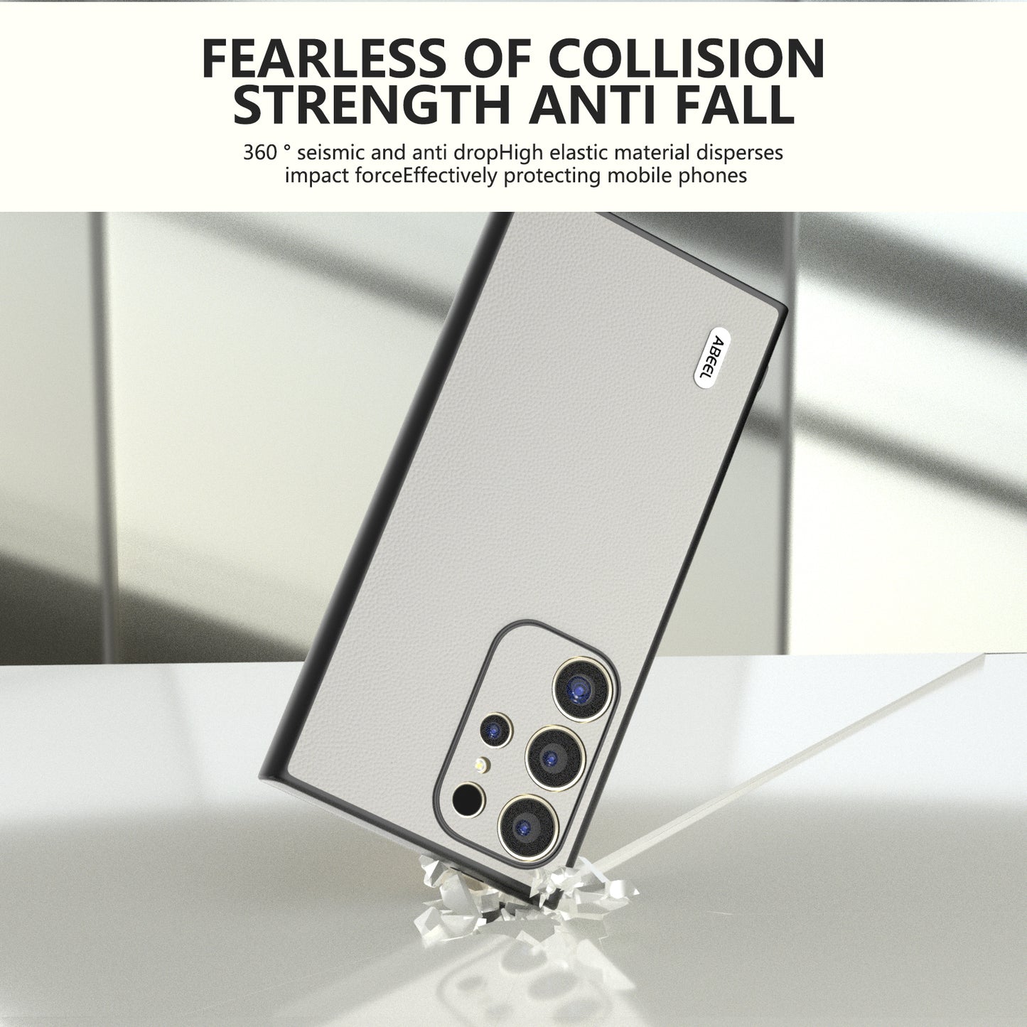 ABEEL For Samsung Galaxy S24 Ultra Phone Cover Bump Proof Genuine Cow Leather Classy Case - White