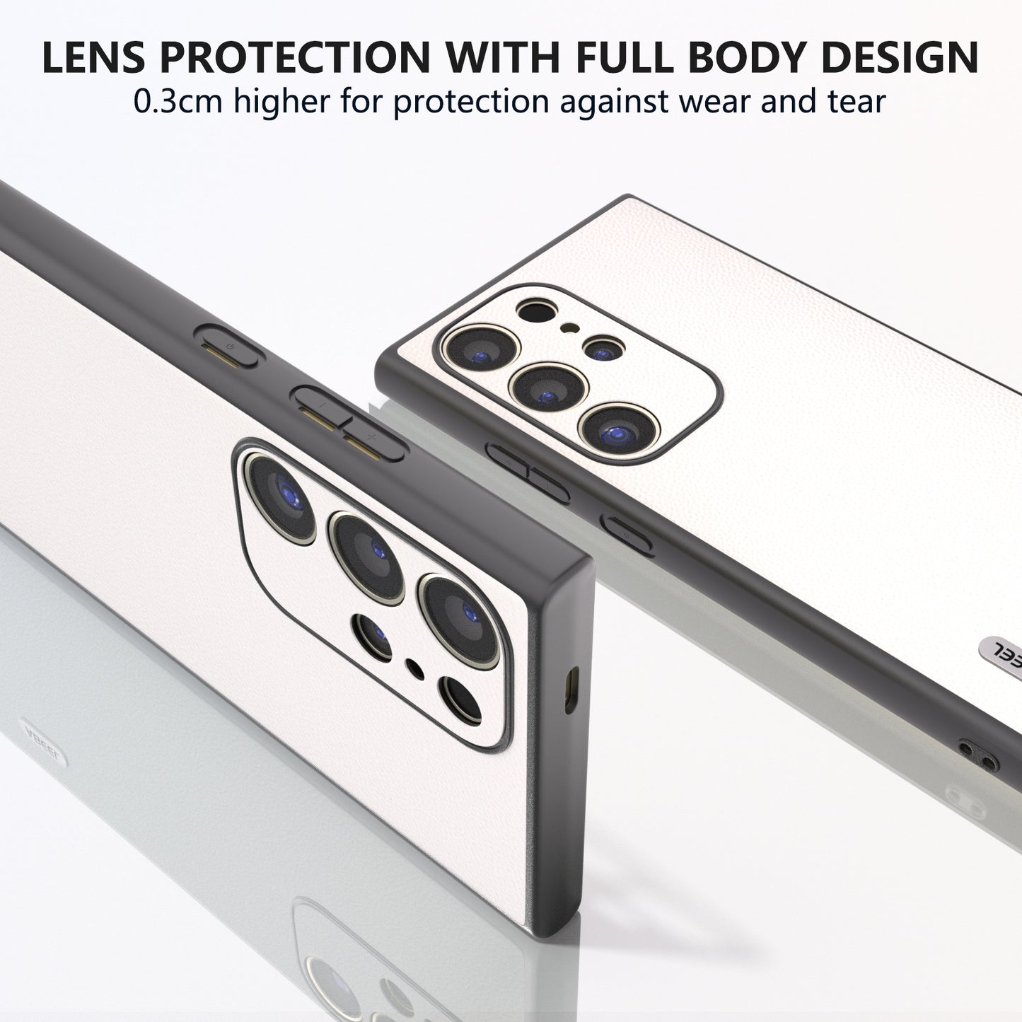 ABEEL For Samsung Galaxy S24 Ultra Phone Cover Bump Proof Genuine Cow Leather Classy Case - White