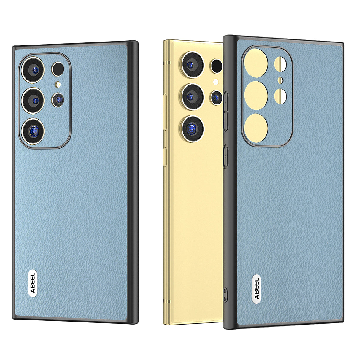 ABEEL For Samsung Galaxy S24 Ultra Phone Cover Bump Proof Genuine Cow Leather Classy Case - Sky Blue