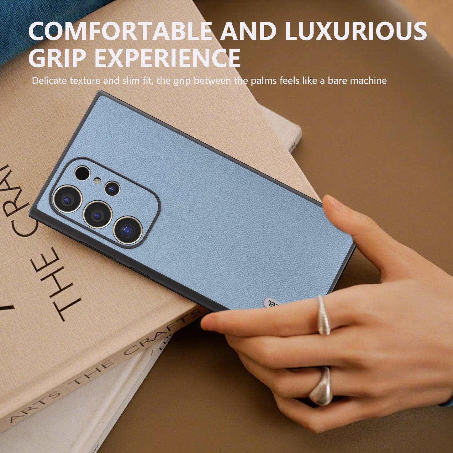 ABEEL For Samsung Galaxy S24 Ultra Phone Cover Bump Proof Genuine Cow Leather Classy Case - Sky Blue