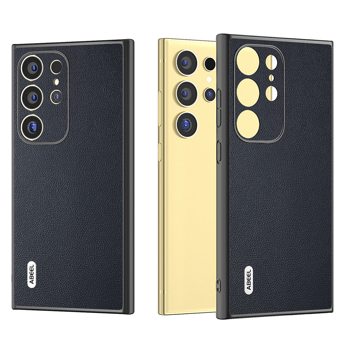 ABEEL For Samsung Galaxy S24 Ultra Phone Cover Bump Proof Genuine Cow Leather Classy Case - Blue