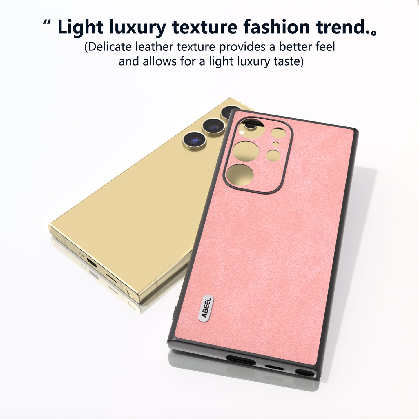 ABEEL For Samsung Galaxy S24 Ultra Case Slim Fit PU Leather+PC Phone Cover - Pink