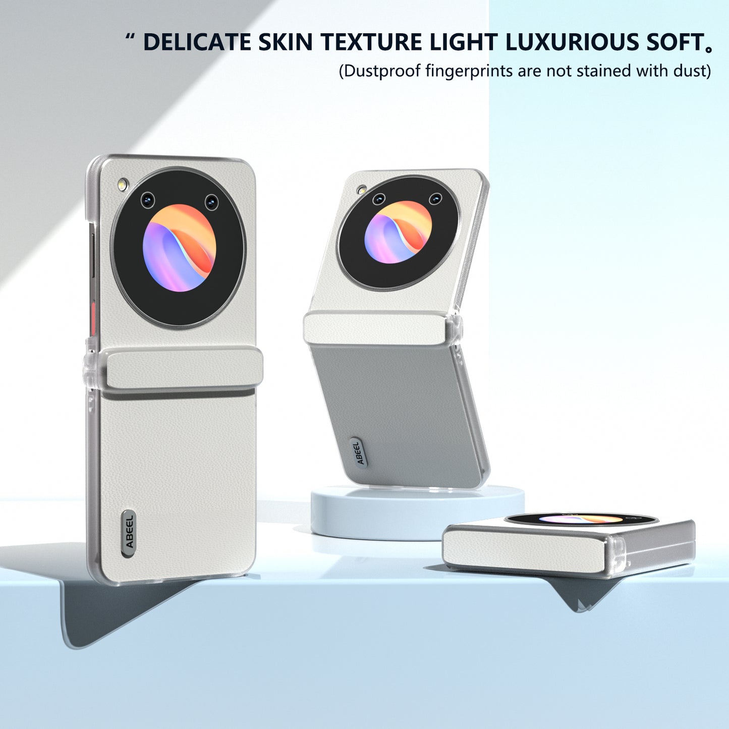 ABEEL For ZTE Libero Flip Case Clear Matte Edge Genuine Cow Leather+PC Phone Shell - White