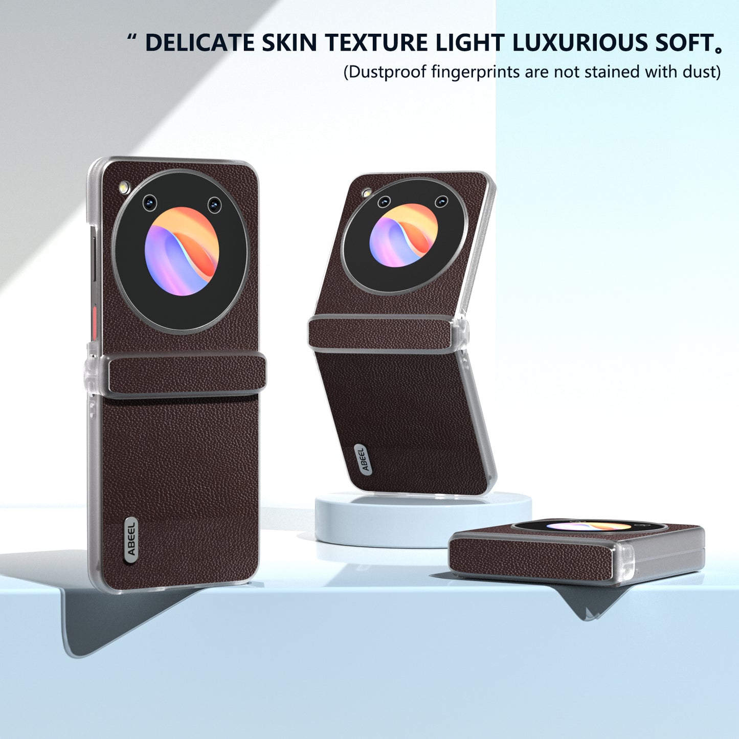 ABEEL For ZTE Libero Flip Case Clear Matte Edge Genuine Cow Leather+PC Phone Shell - Coffee