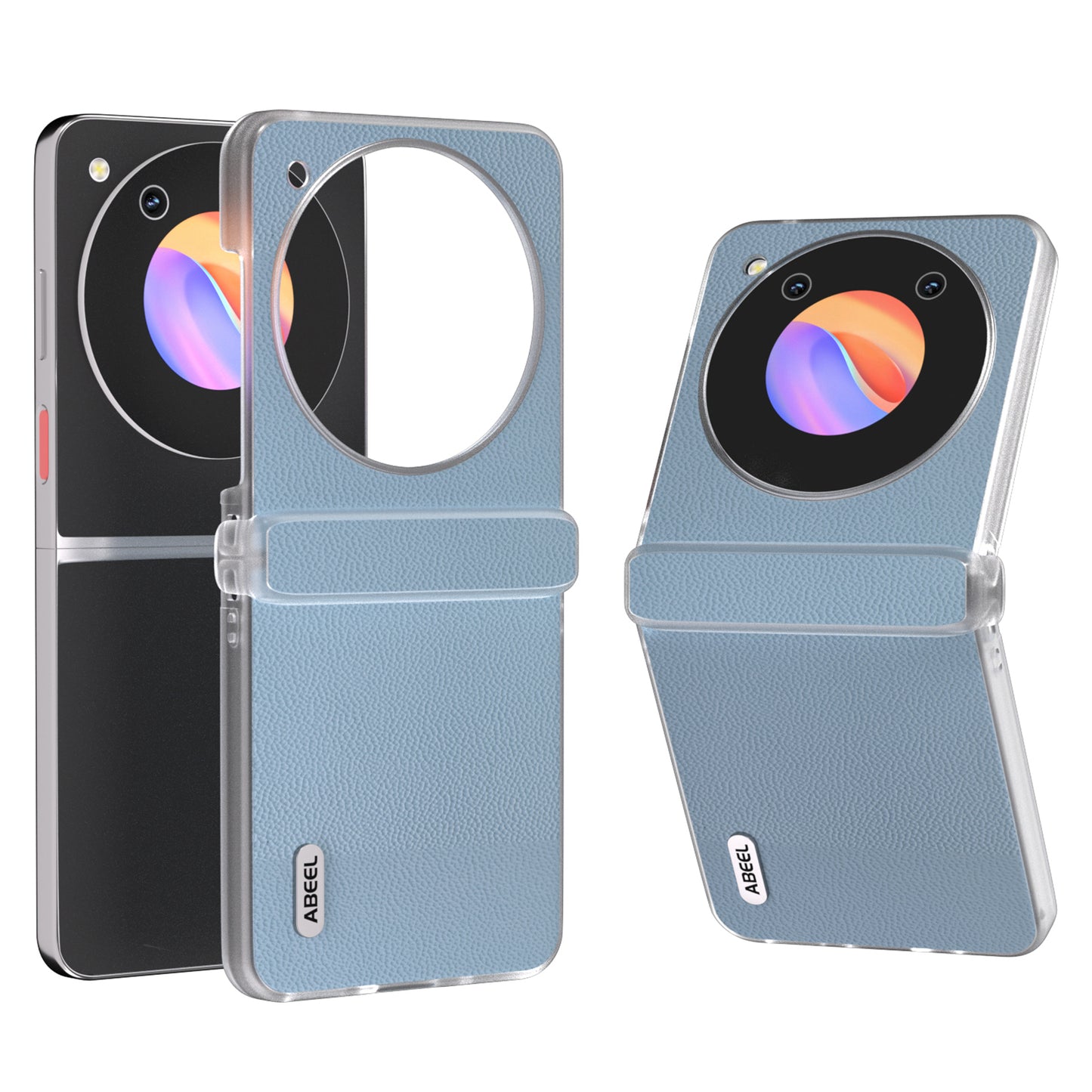 ABEEL For ZTE Libero Flip Case Clear Matte Edge Genuine Cow Leather+PC Phone Shell - Sky Blue