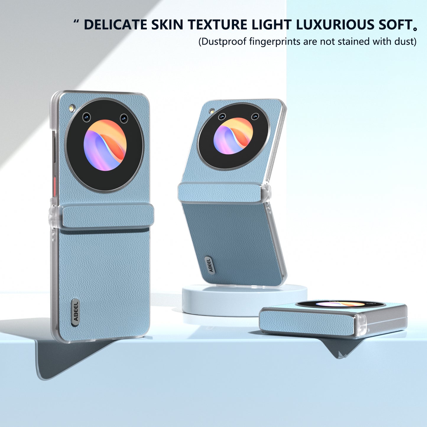 ABEEL For ZTE Libero Flip Case Clear Matte Edge Genuine Cow Leather+PC Phone Shell - Sky Blue