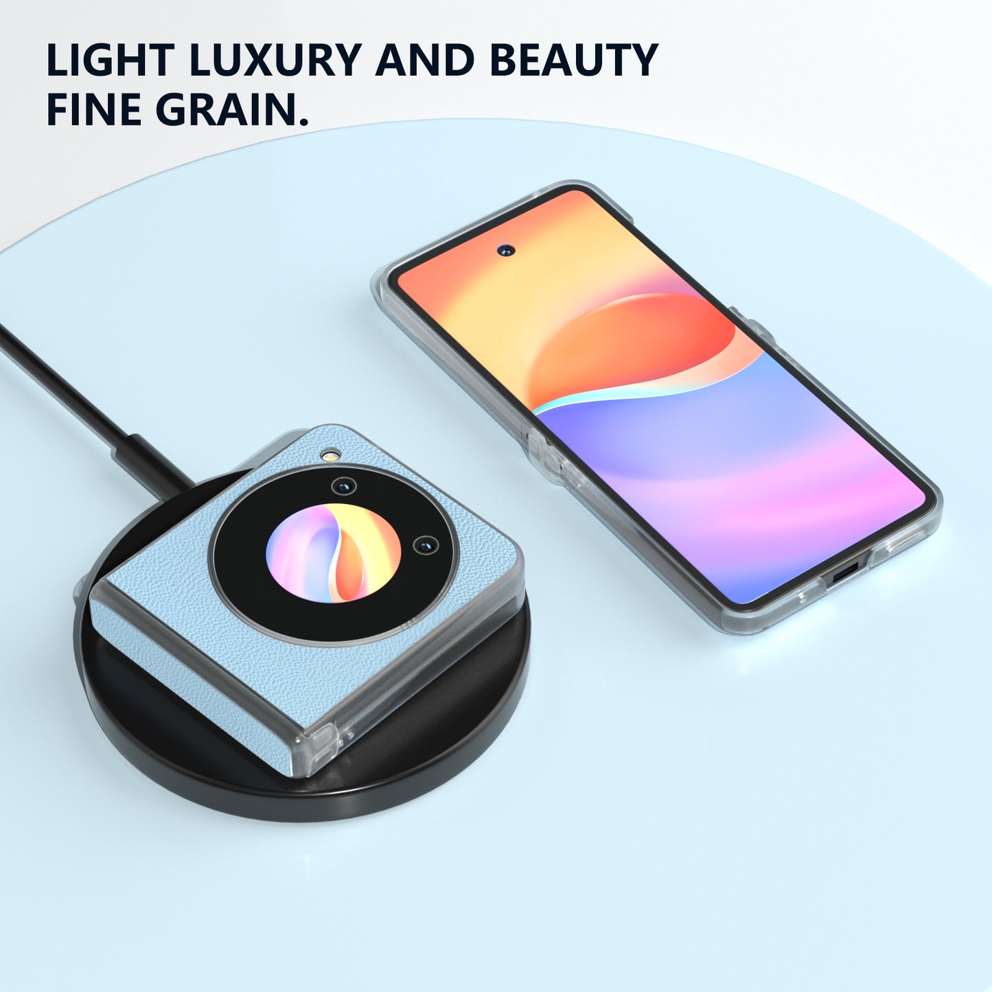 ABEEL For ZTE Libero Flip Case Clear Matte Edge Genuine Cow Leather+PC Phone Shell - Sky Blue