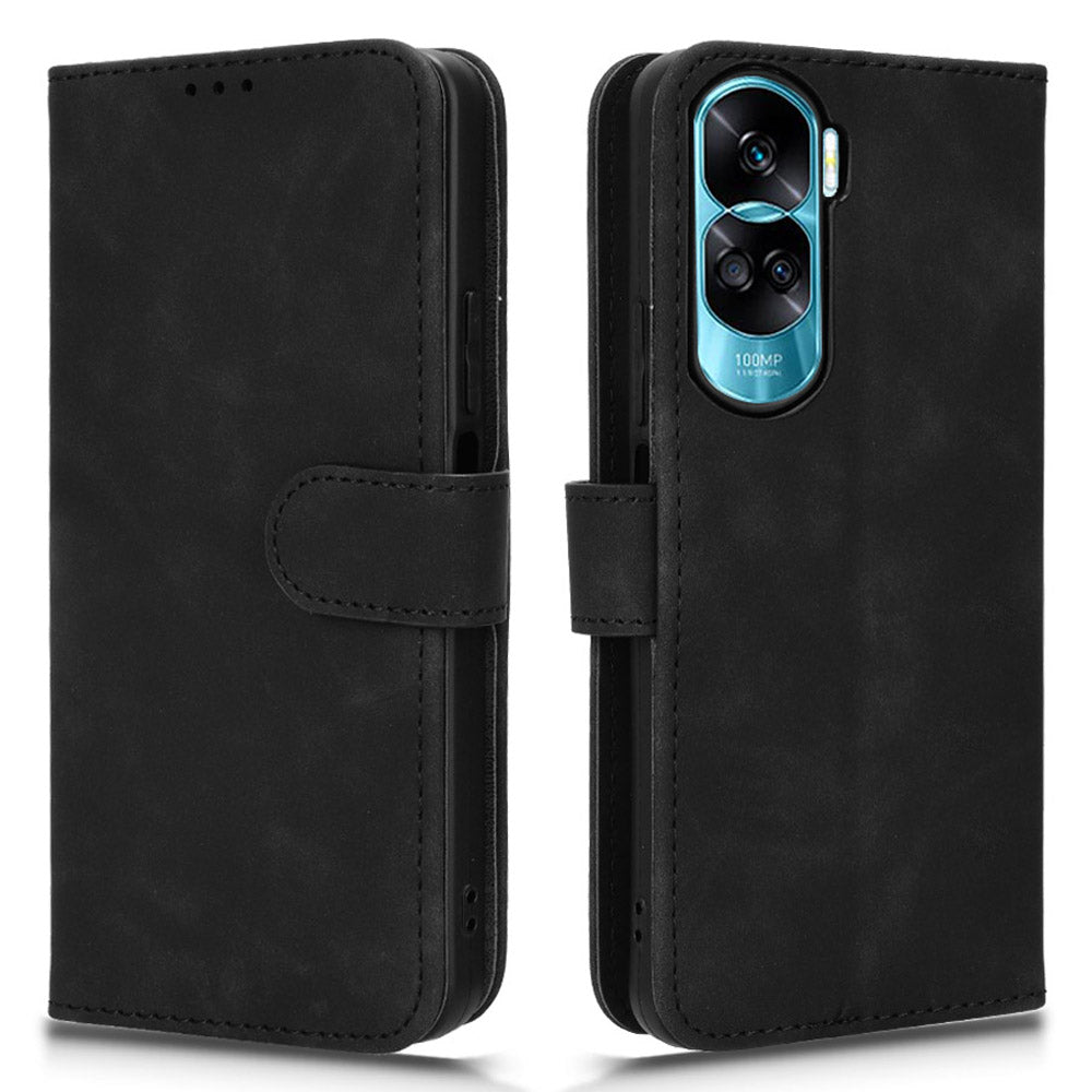 For Honor 90 Lite 5G / X50i 5G Case Skin Touch Feeling Leather Wallet Stand Phone Cover - Black