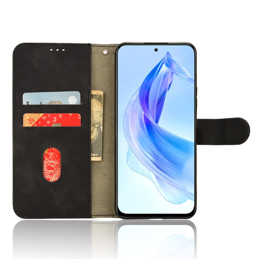 For Honor 90 Lite 5G / X50i 5G Case Skin Touch Feeling Leather Wallet Stand Phone Cover - Black