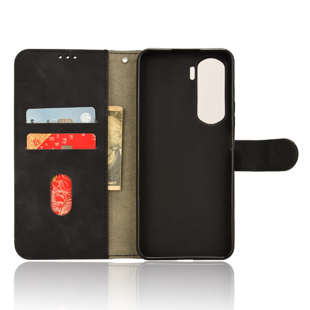 For Honor 90 Lite 5G / X50i 5G Case Skin Touch Feeling Leather Wallet Stand Phone Cover - Black