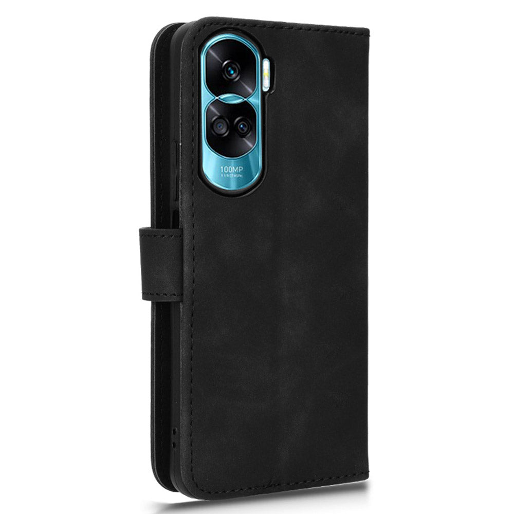 For Honor 90 Lite 5G / X50i 5G Case Skin Touch Feeling Leather Wallet Stand Phone Cover - Black