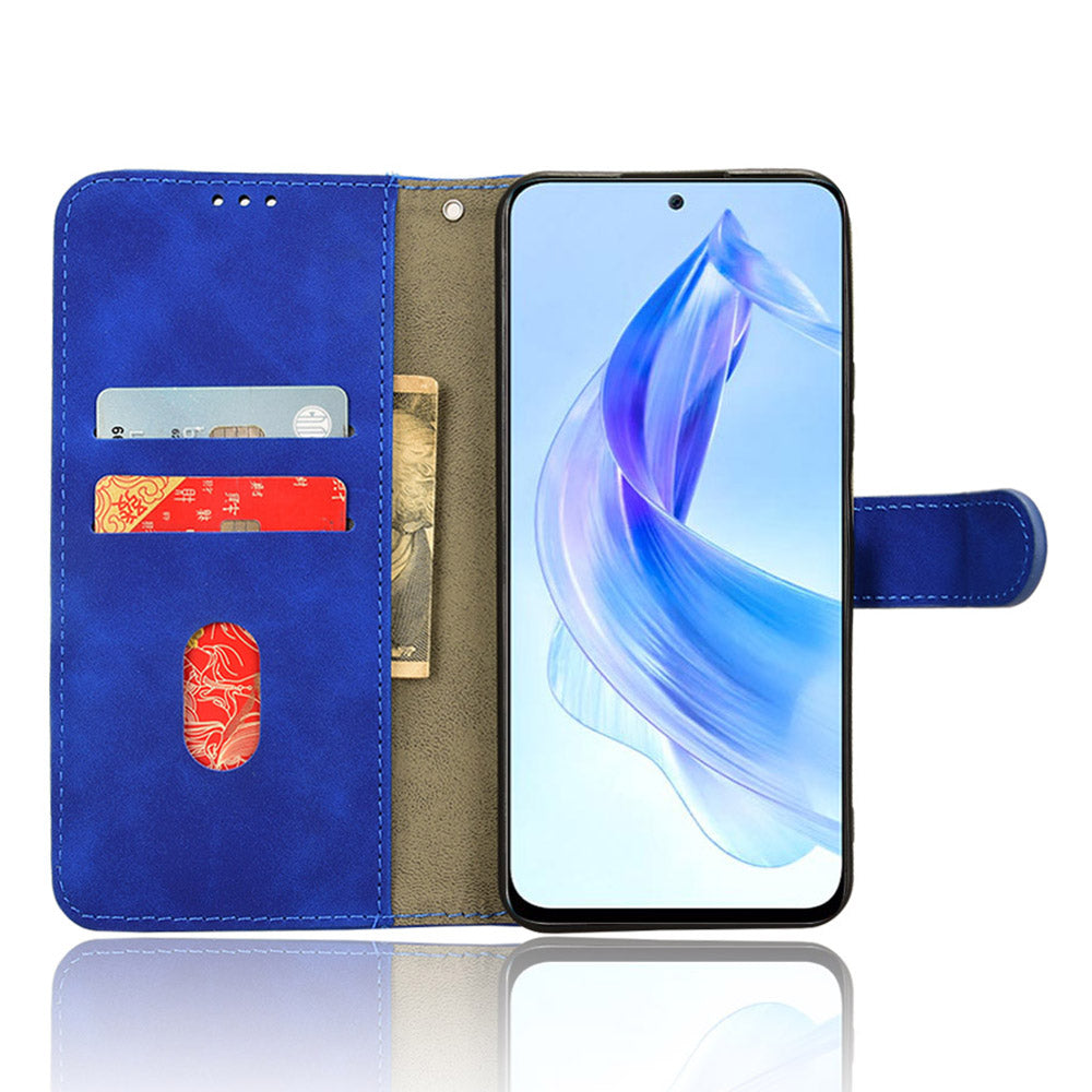 For Honor 90 Lite 5G / X50i 5G Case Skin Touch Feeling Leather Wallet Stand Phone Cover - Blue