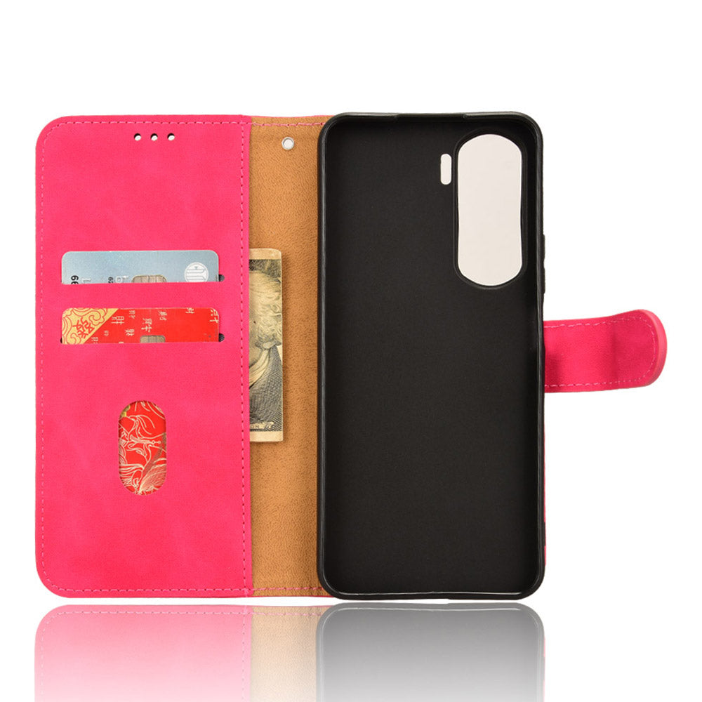 For Honor 90 Lite 5G / X50i 5G Case Skin Touch Feeling Leather Wallet Stand Phone Cover - Rose
