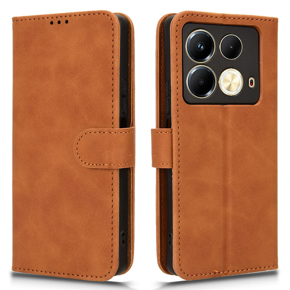 For Transsion Infinix Note 40 Case PU Leather Skin Touch Folding Stand Phone Cover - Brown