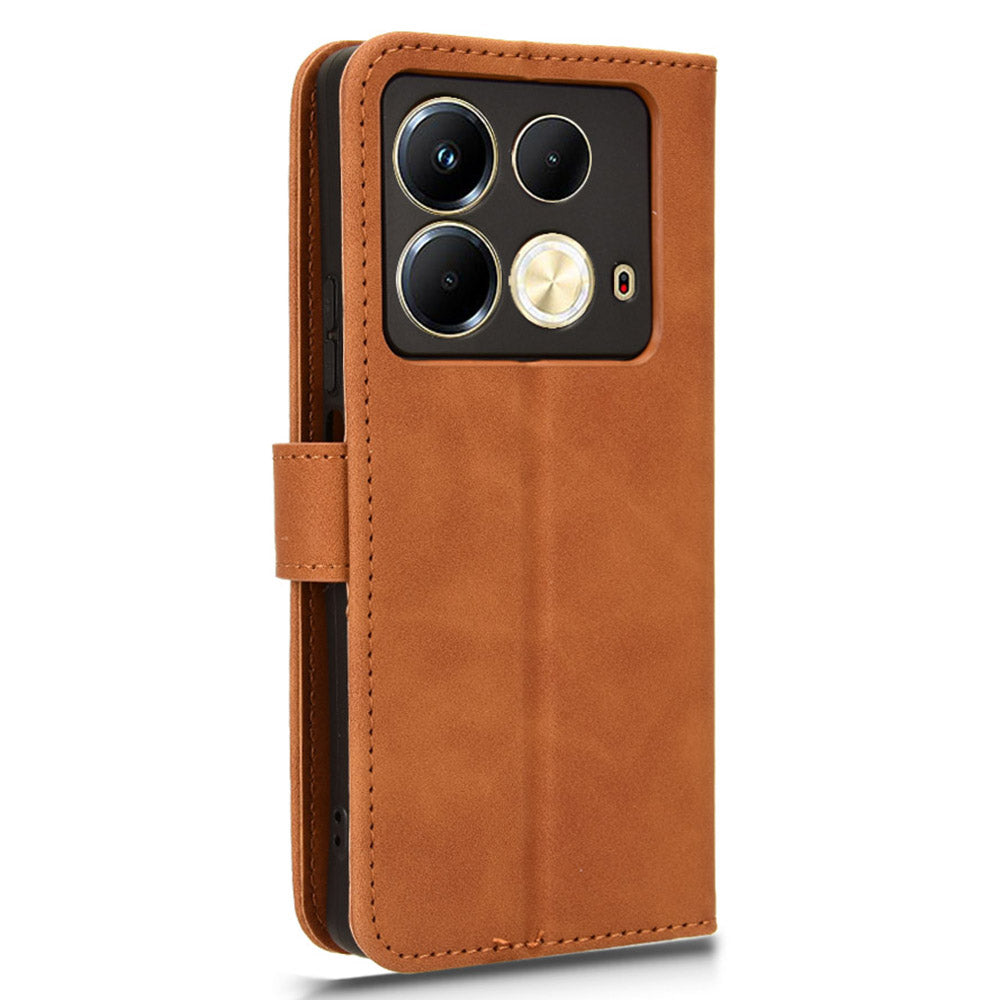 For Transsion Infinix Note 40 Case PU Leather Skin Touch Folding Stand Phone Cover - Brown