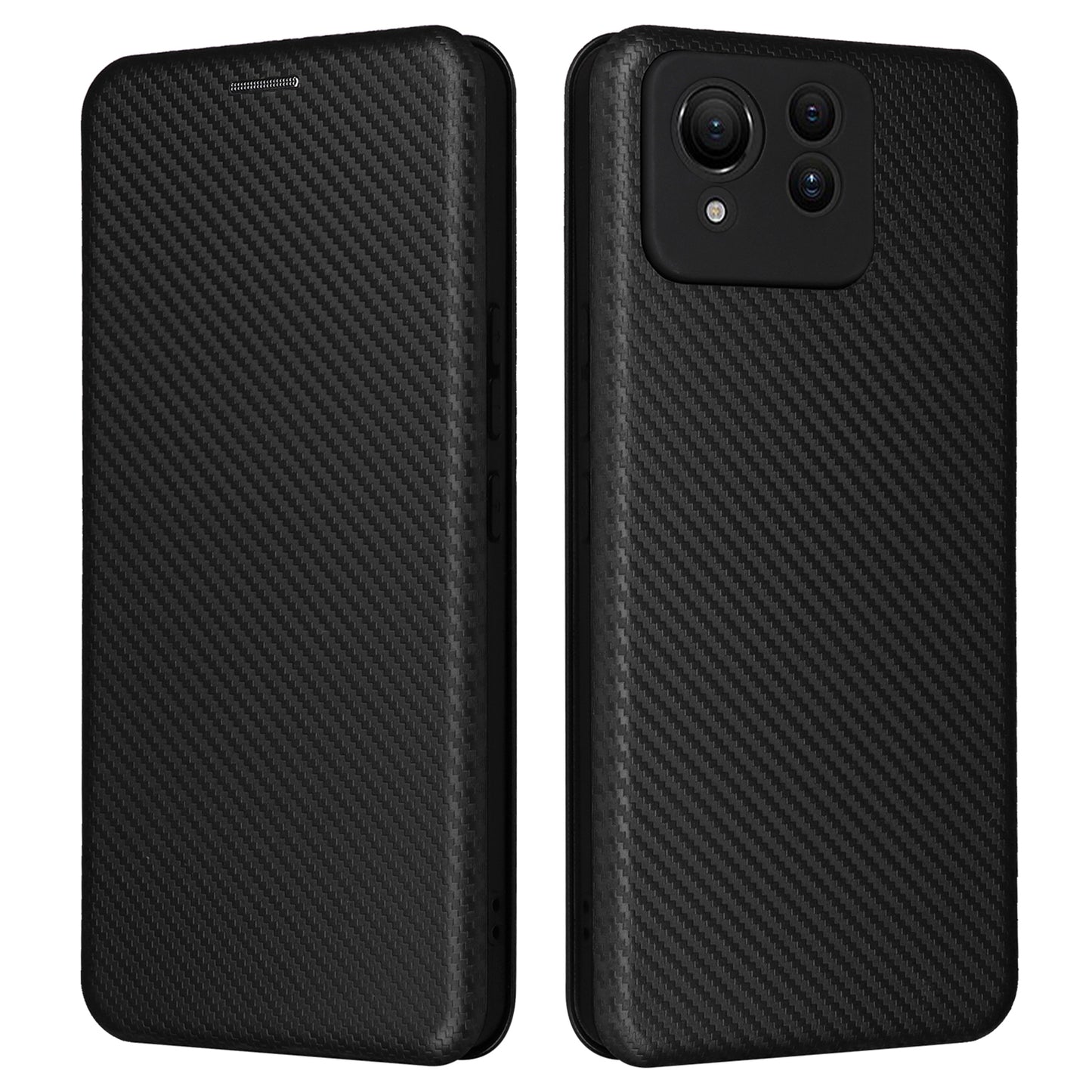 For Asus Zenfone 11 Ultra 5G Leather Case Carbon Fiber Texture Stand Magnetic Phone Cover - Black