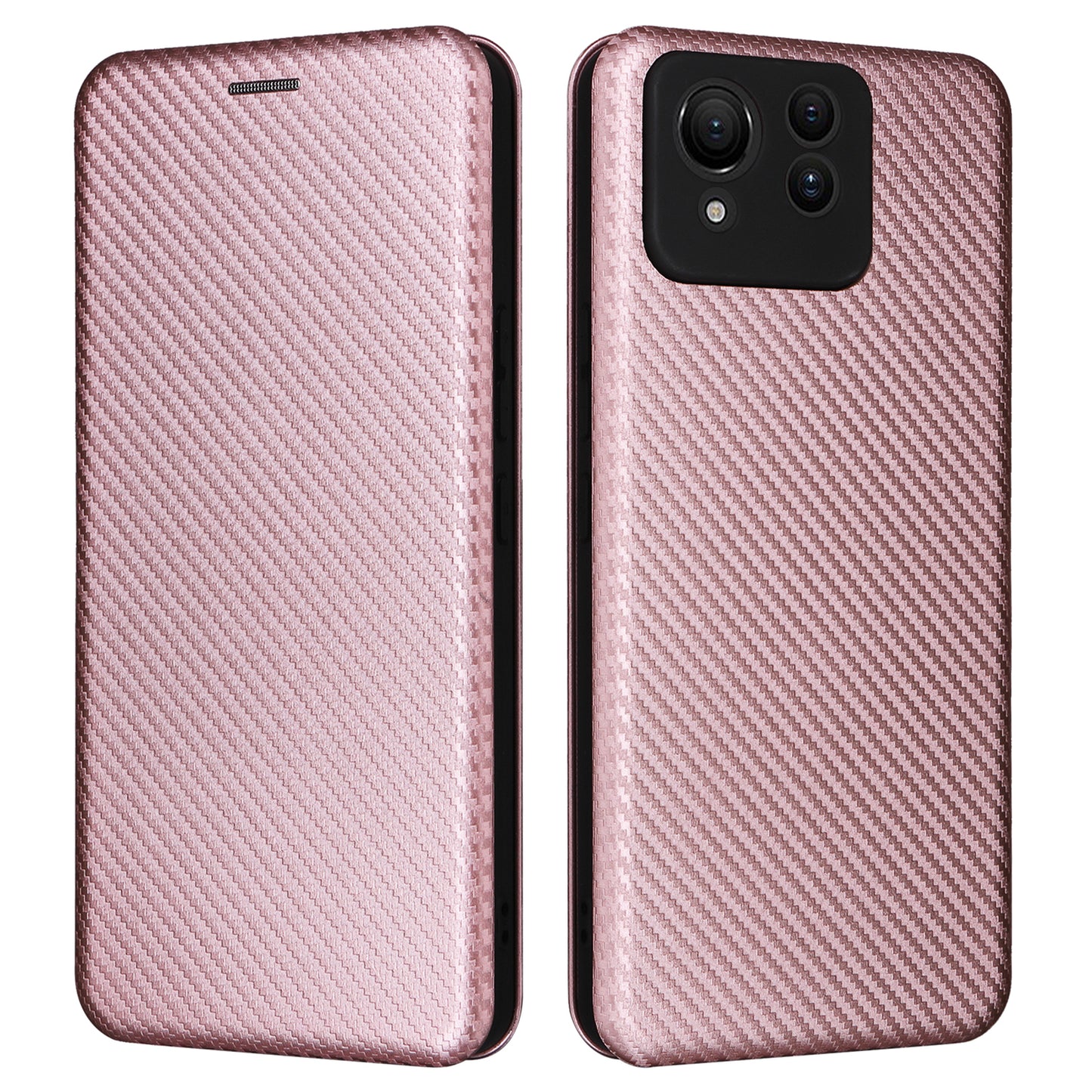 For Asus Zenfone 11 Ultra 5G Leather Case Carbon Fiber Texture Stand Magnetic Phone Cover - Rose Gold