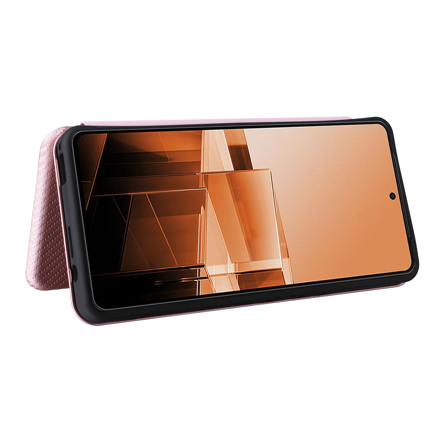 For Asus Zenfone 11 Ultra 5G Leather Case Carbon Fiber Texture Stand Magnetic Phone Cover - Rose Gold