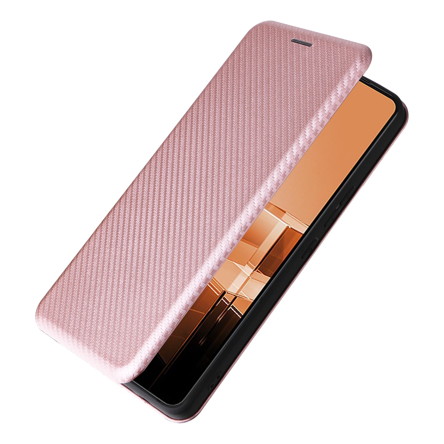 For Asus Zenfone 11 Ultra 5G Leather Case Carbon Fiber Texture Stand Magnetic Phone Cover - Rose Gold