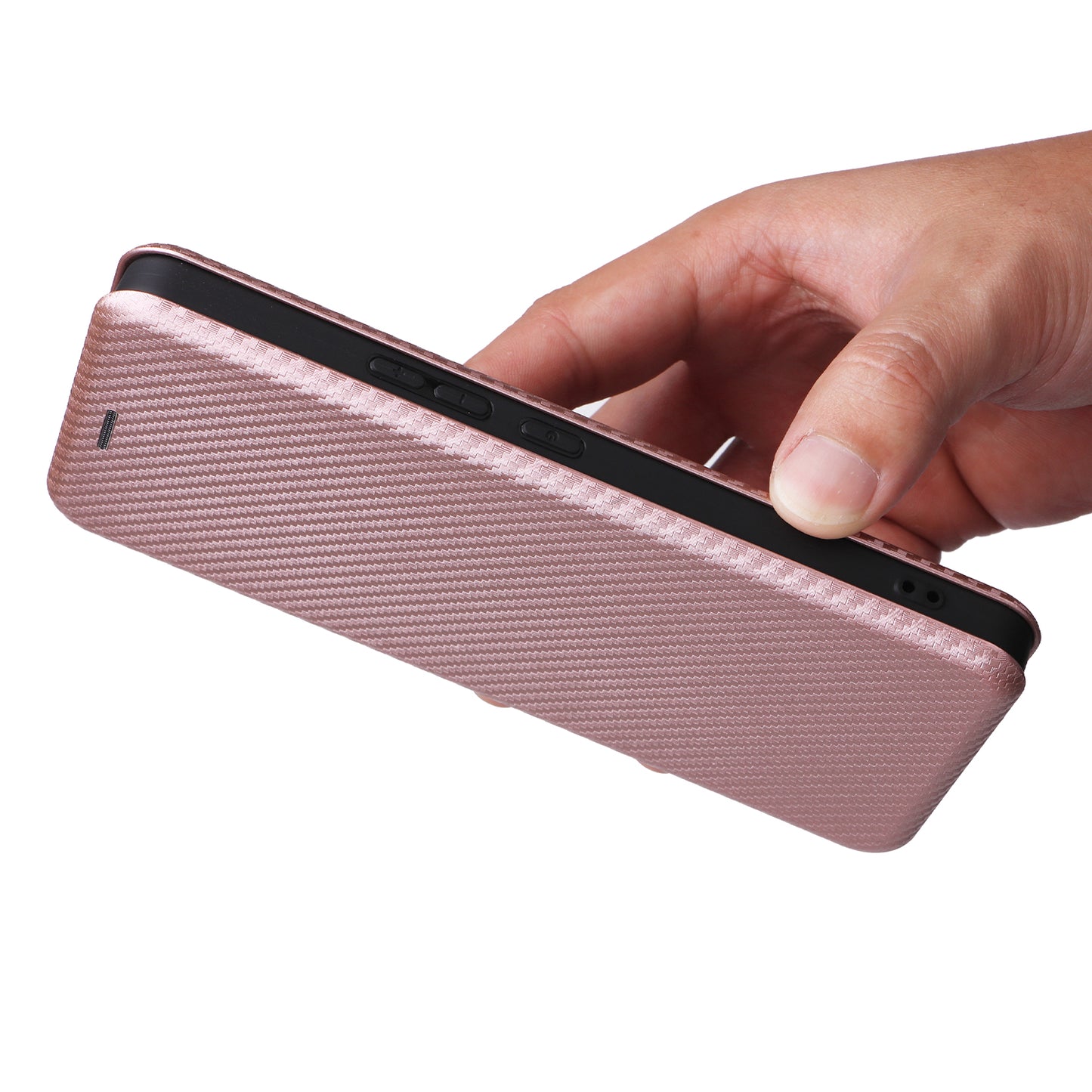 For Asus Zenfone 11 Ultra 5G Leather Case Carbon Fiber Texture Stand Magnetic Phone Cover - Rose Gold