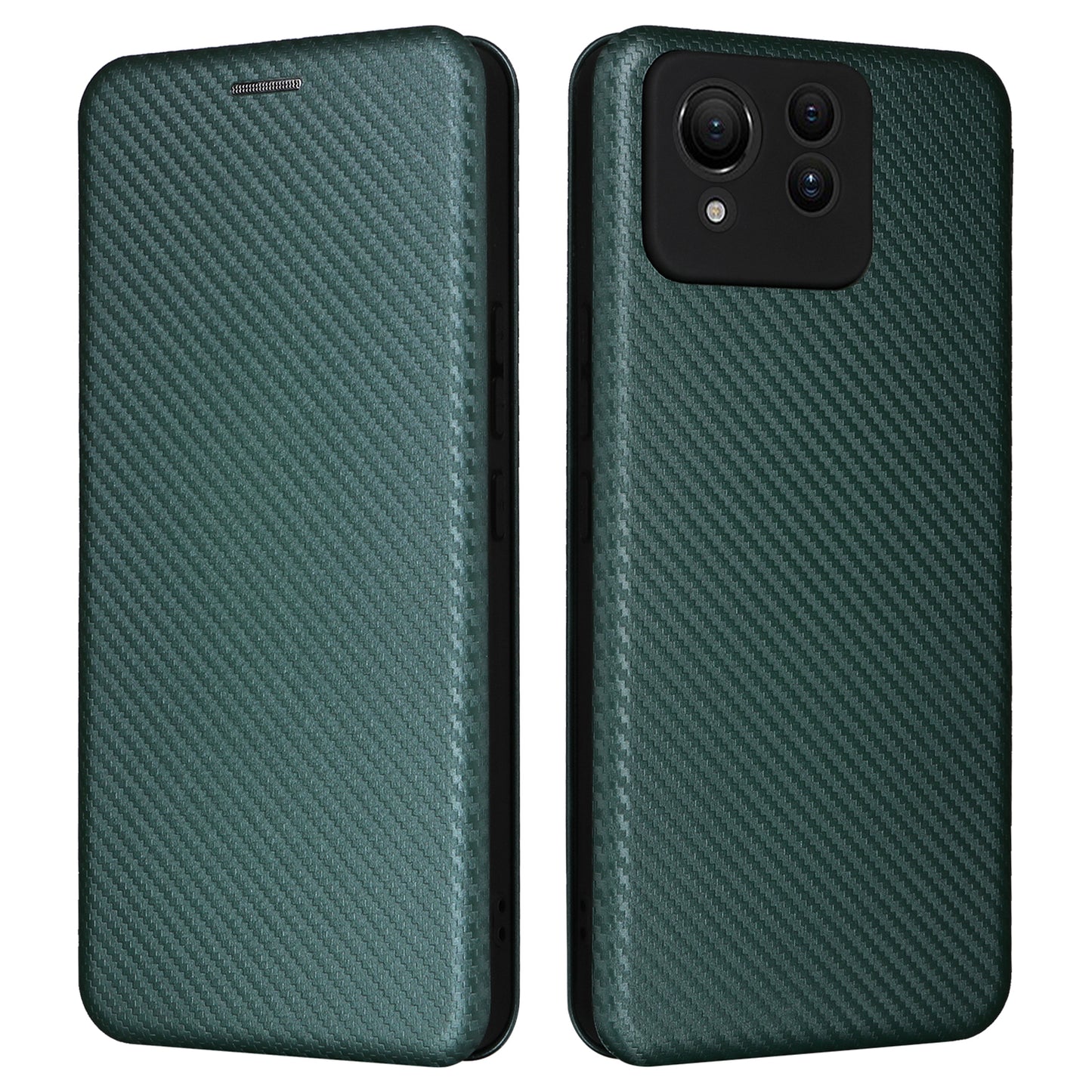 For Asus Zenfone 11 Ultra 5G Leather Case Carbon Fiber Texture Stand Magnetic Phone Cover - Green