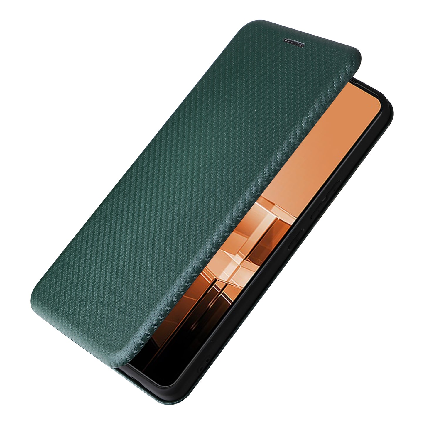 For Asus Zenfone 11 Ultra 5G Leather Case Carbon Fiber Texture Stand Magnetic Phone Cover - Green
