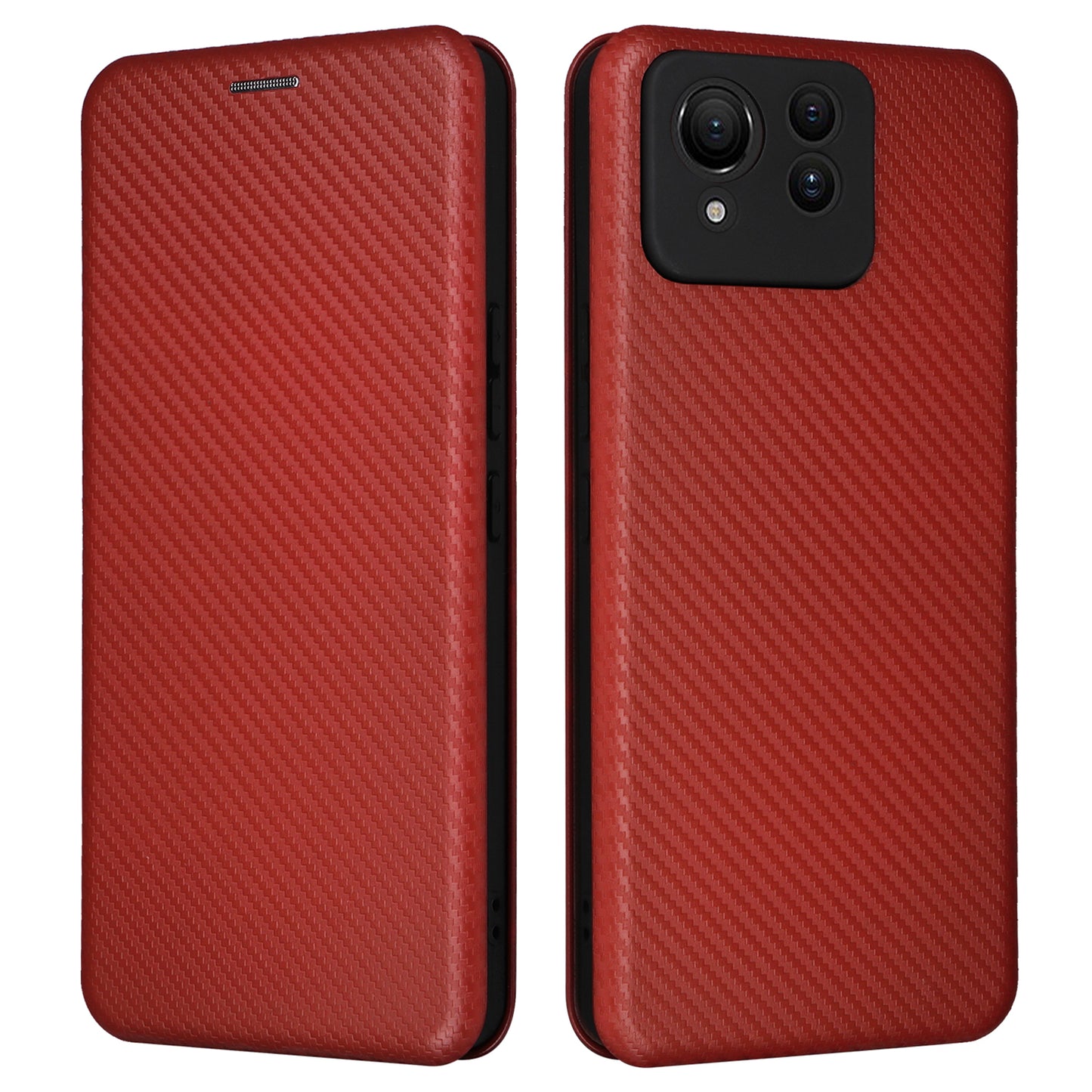 For Asus Zenfone 11 Ultra 5G Leather Case Carbon Fiber Texture Stand Magnetic Phone Cover - Brown