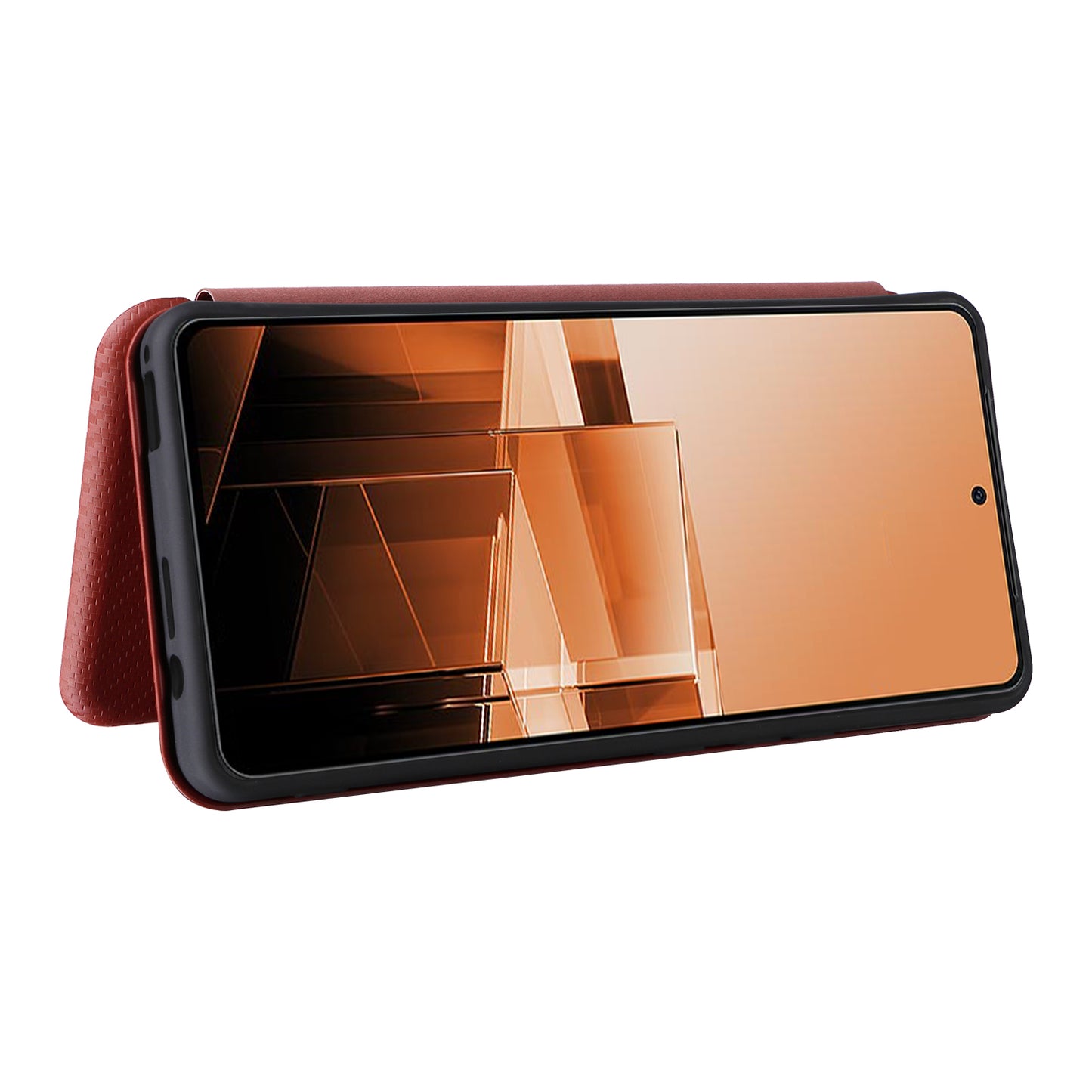 For Asus Zenfone 11 Ultra 5G Leather Case Carbon Fiber Texture Stand Magnetic Phone Cover - Brown