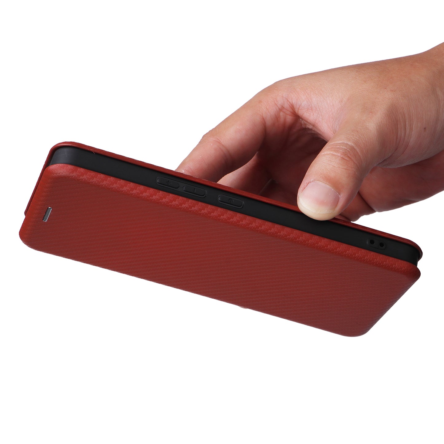 For Asus Zenfone 11 Ultra 5G Leather Case Carbon Fiber Texture Stand Magnetic Phone Cover - Brown