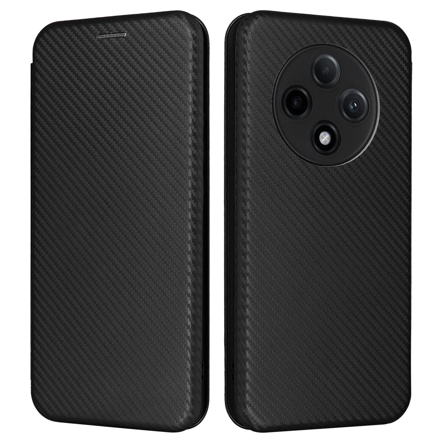 For Oppo A3 Pro 5G Case with Card Holder Carbon Fiber Texture Leather Magnetic Closure Phone Cover - Black