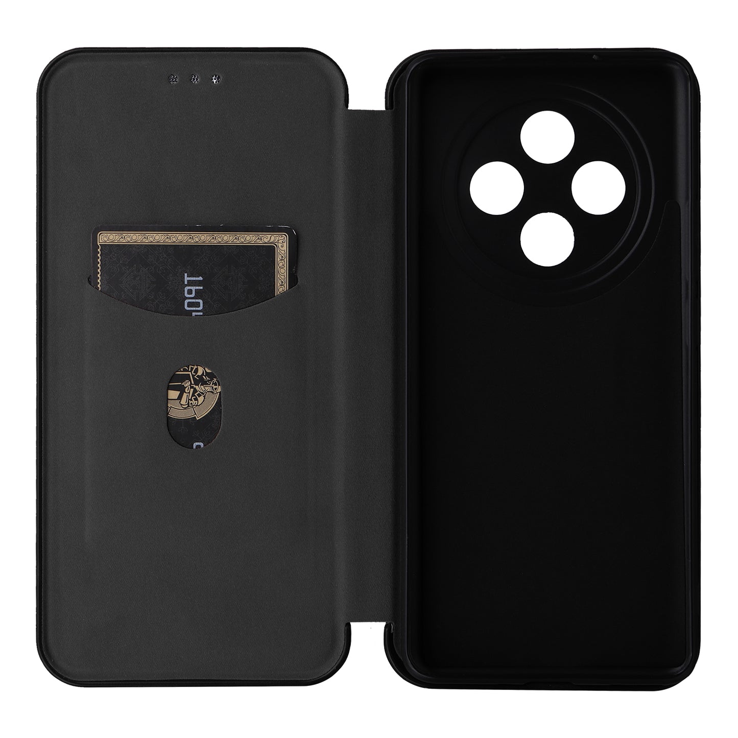 For Oppo A3 Pro 5G Case with Card Holder Carbon Fiber Texture Leather Magnetic Closure Phone Cover - Black