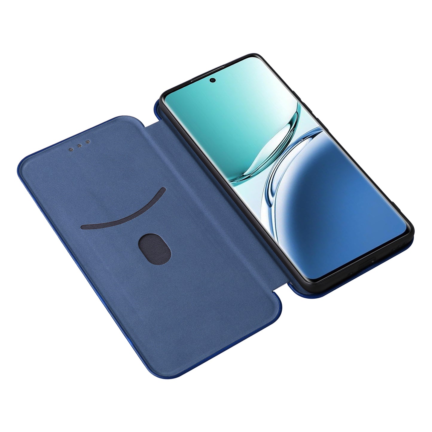 For Oppo A3 Pro 5G Case with Card Holder Carbon Fiber Texture Leather Magnetic Closure Phone Cover - Blue