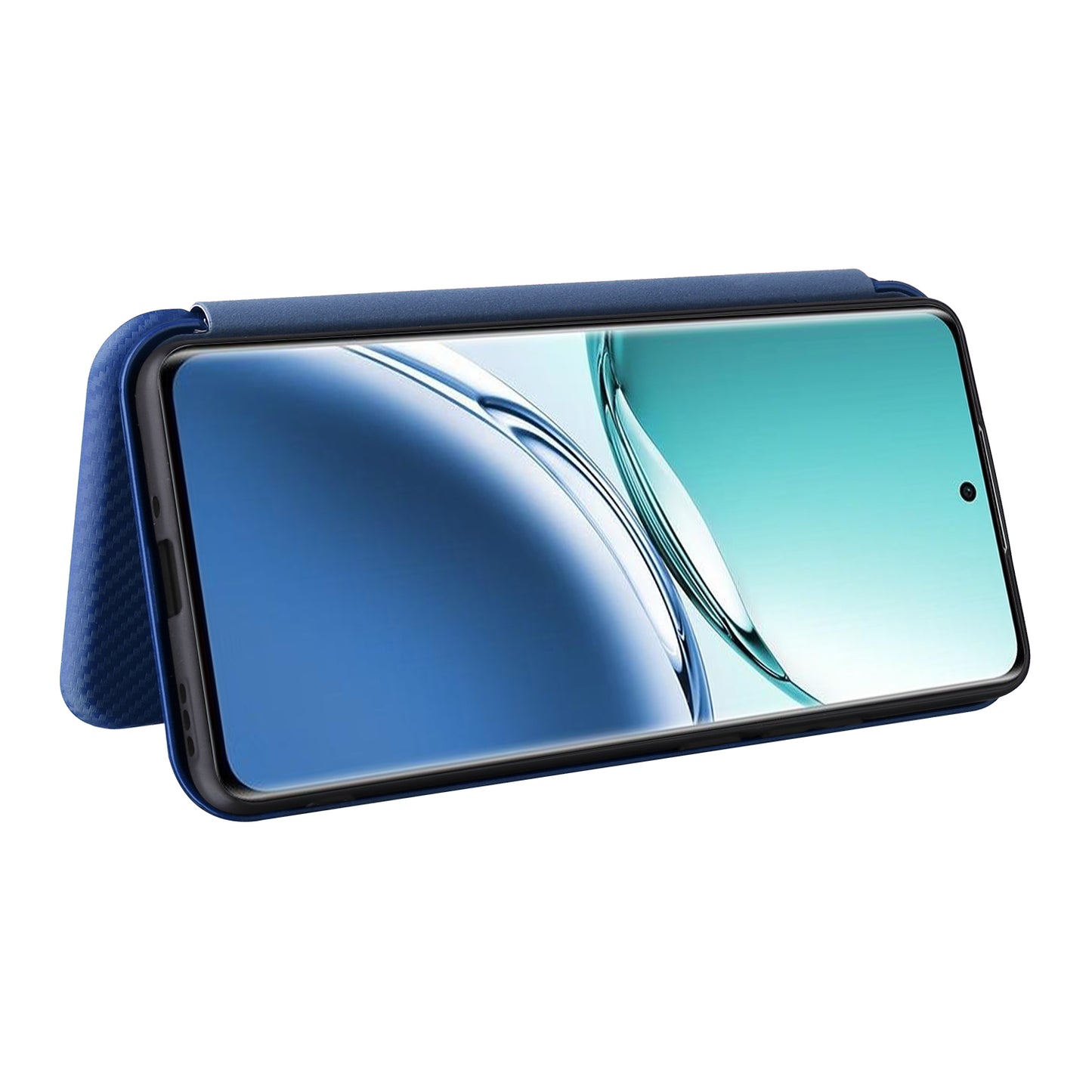 For Oppo A3 Pro 5G Case with Card Holder Carbon Fiber Texture Leather Magnetic Closure Phone Cover - Blue