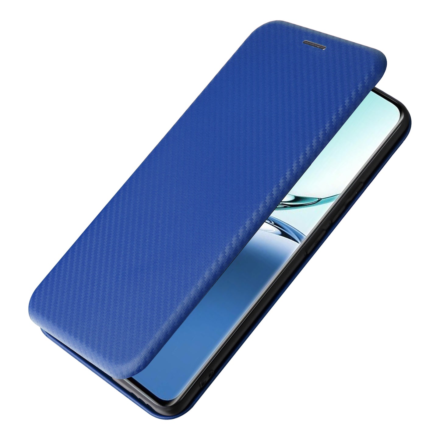 For Oppo A3 Pro 5G Case with Card Holder Carbon Fiber Texture Leather Magnetic Closure Phone Cover - Blue