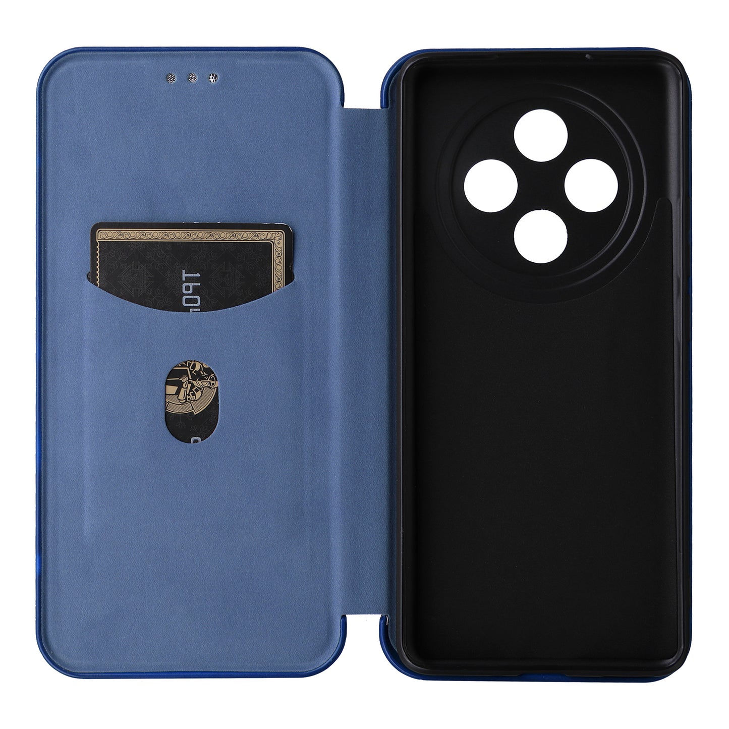 For Oppo A3 Pro 5G Case with Card Holder Carbon Fiber Texture Leather Magnetic Closure Phone Cover - Blue