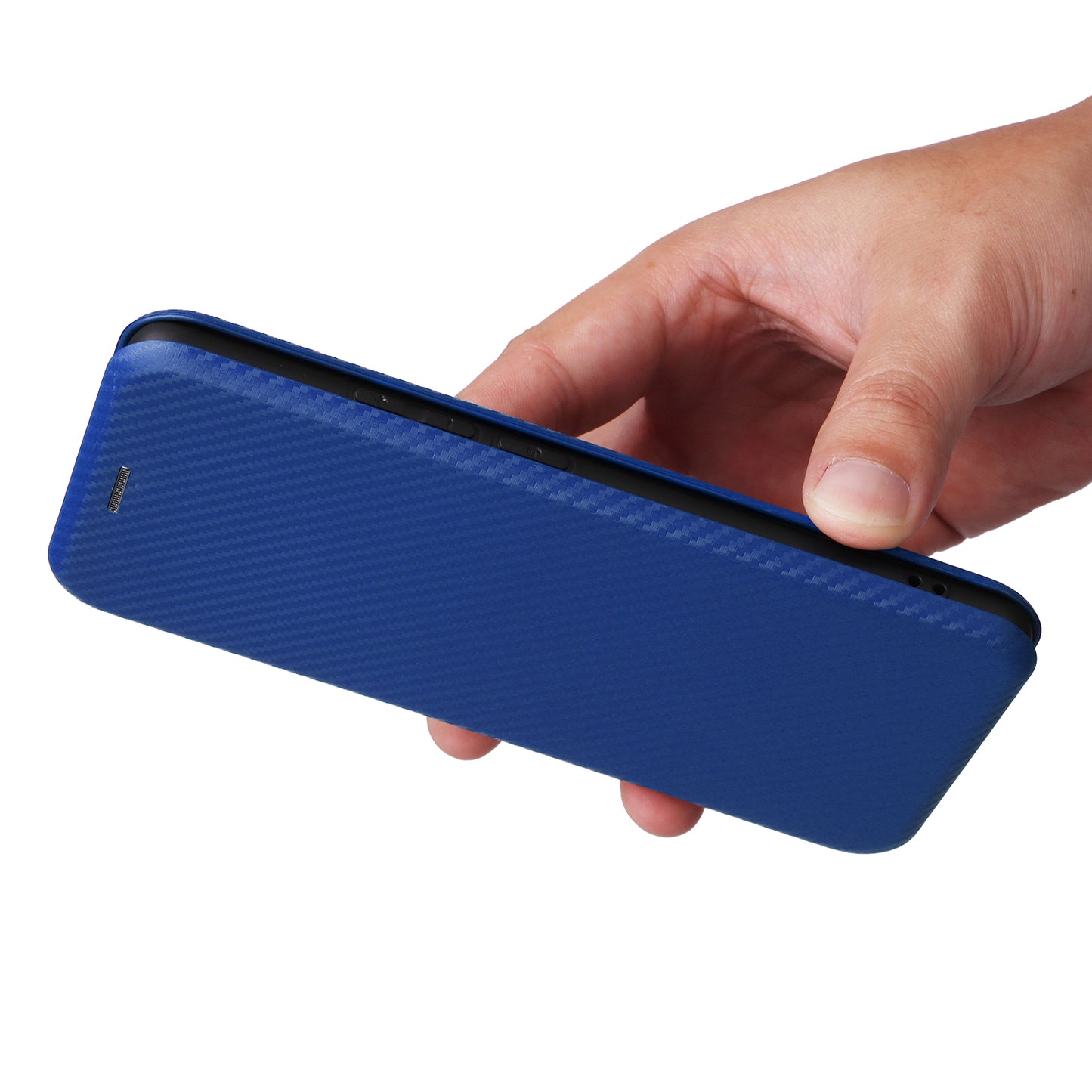 For Oppo A3 Pro 5G Case with Card Holder Carbon Fiber Texture Leather Magnetic Closure Phone Cover - Blue