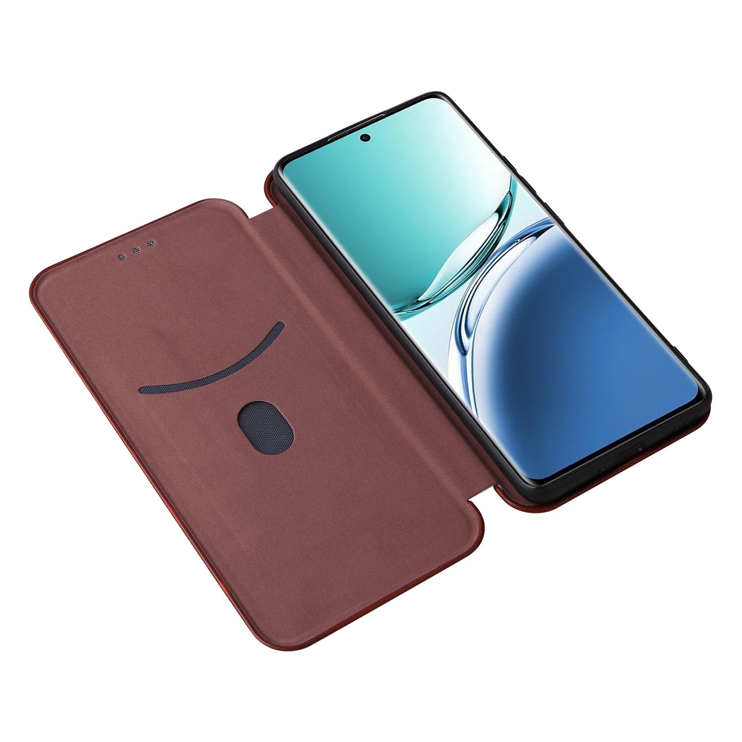 For Oppo A3 Pro 5G Case with Card Holder Carbon Fiber Texture Leather Magnetic Closure Phone Cover - Brown