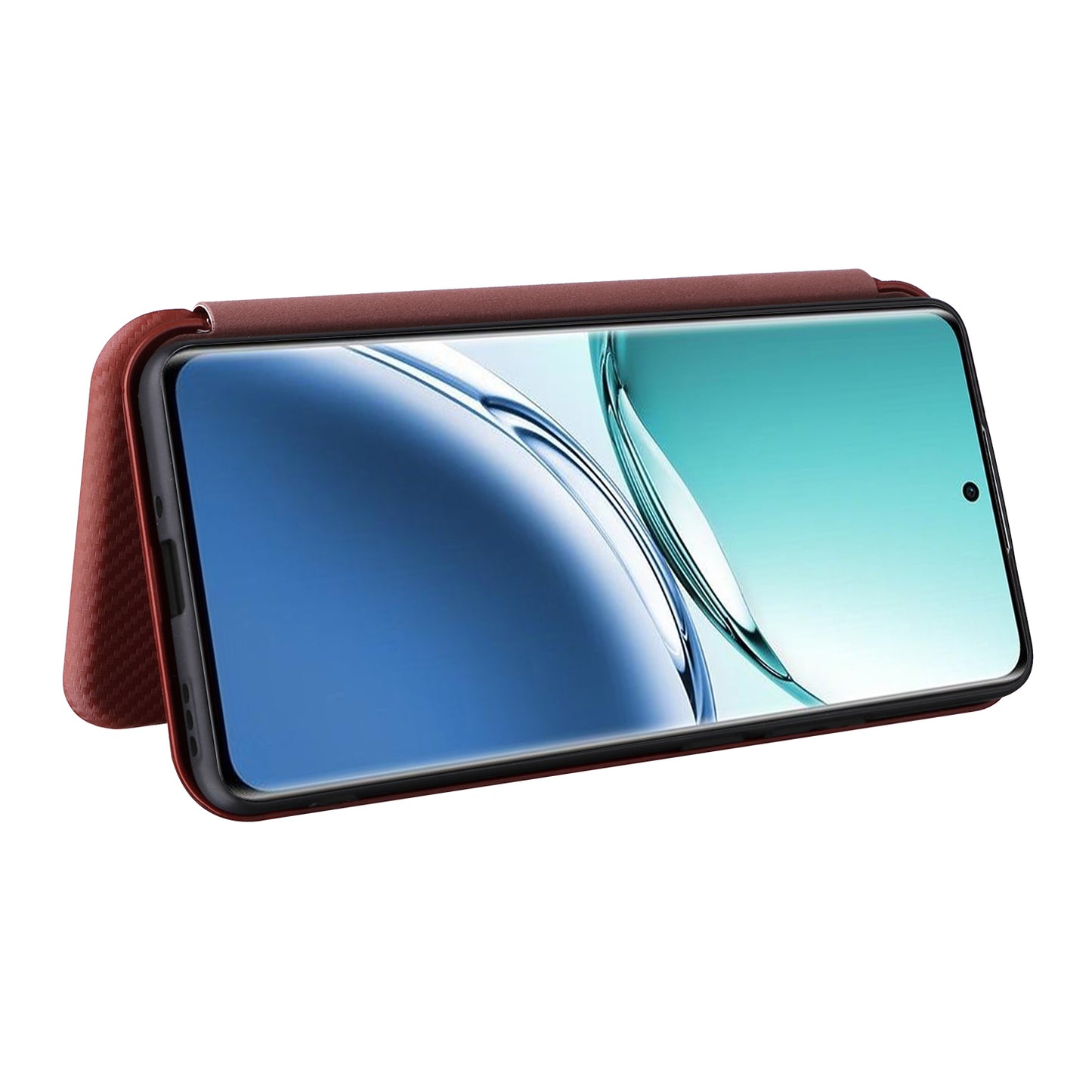 For Oppo A3 Pro 5G Case with Card Holder Carbon Fiber Texture Leather Magnetic Closure Phone Cover - Brown