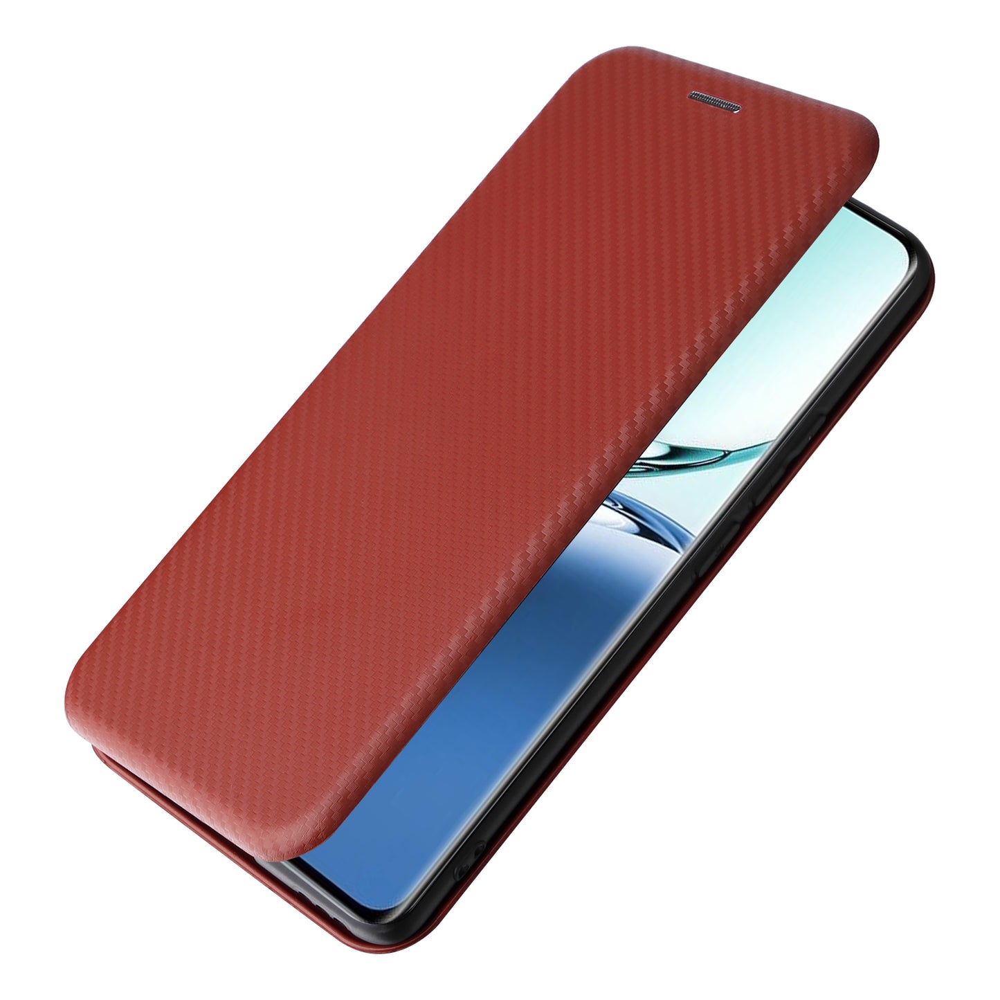 For Oppo A3 Pro 5G Case with Card Holder Carbon Fiber Texture Leather Magnetic Closure Phone Cover - Brown