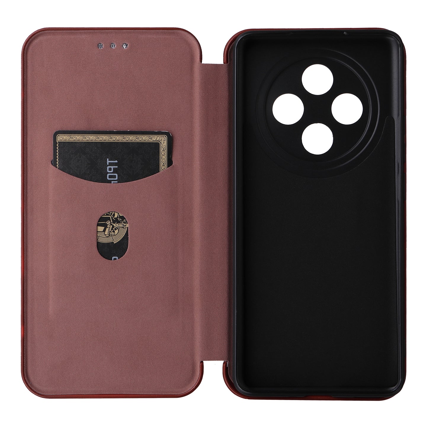 For Oppo A3 Pro 5G Case with Card Holder Carbon Fiber Texture Leather Magnetic Closure Phone Cover - Brown