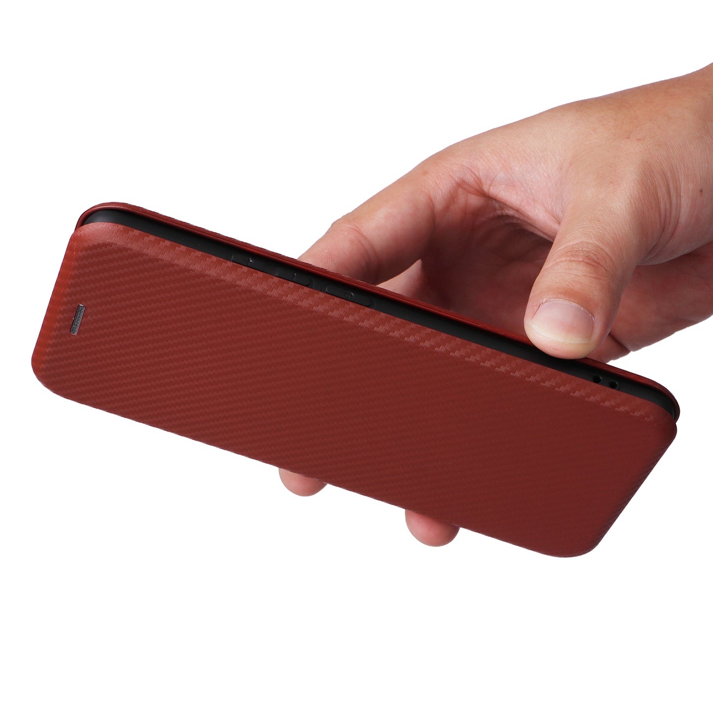 For Oppo A3 Pro 5G Case with Card Holder Carbon Fiber Texture Leather Magnetic Closure Phone Cover - Brown