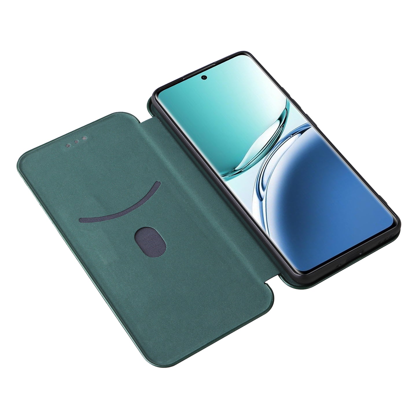 For Oppo A3 Pro 5G Case with Card Holder Carbon Fiber Texture Leather Magnetic Closure Phone Cover - Green