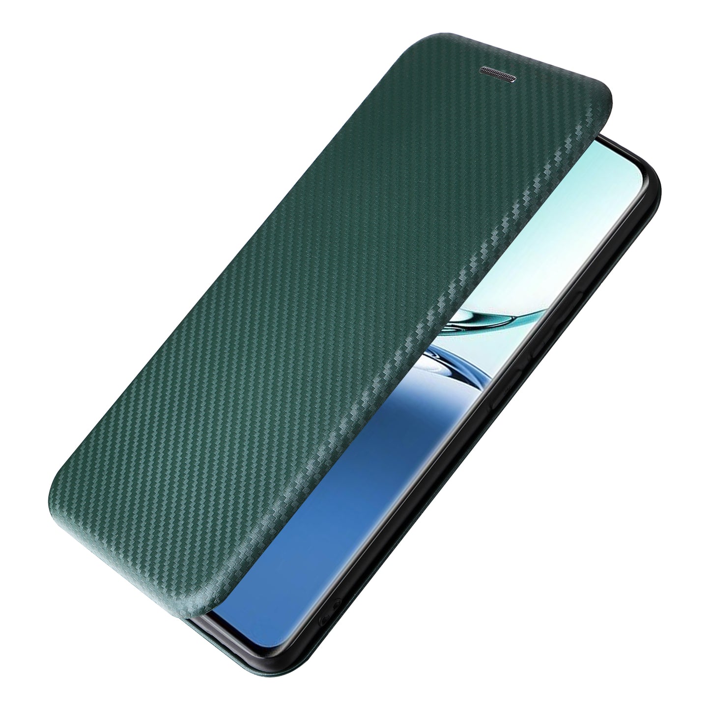 For Oppo A3 Pro 5G Case with Card Holder Carbon Fiber Texture Leather Magnetic Closure Phone Cover - Green