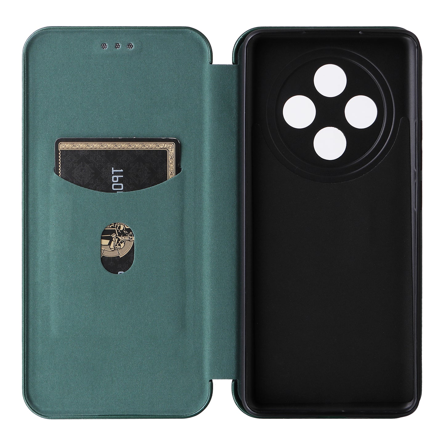 For Oppo A3 Pro 5G Case with Card Holder Carbon Fiber Texture Leather Magnetic Closure Phone Cover - Green